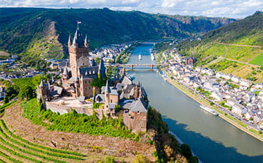 Cochem Castle overlooks historic Cochem town on the Moselle River